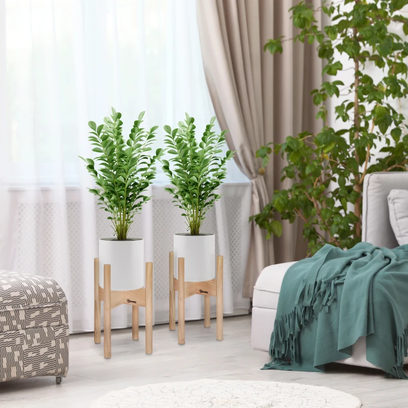 Outsunny Blumenständer 2er Set aus Holz Pflanzenständer Set mit unterschiedlichen Höhen Blumenhocker Blumentopfhalter Pflanzenhocker für Blumentopf Natur
