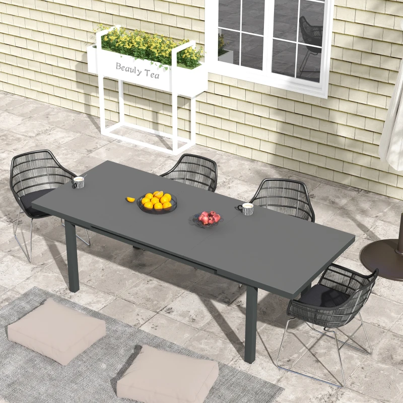Outsunny Aluminium Garden Table for 6-8, 246 cm Extending Outdoor Dining Table Rectangle for Patio, Balcony - Charcoal Grey