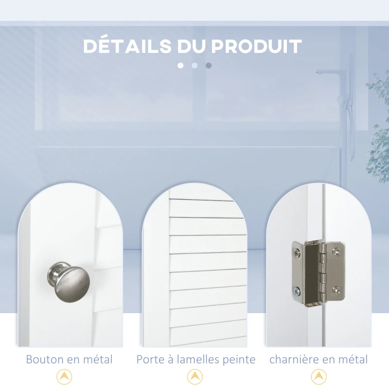 HOMCOM Meuble Colonne Salle de Bain 3 niches Placard Porte persienne 3 étagères MDF Panneaux de Particules Blanc