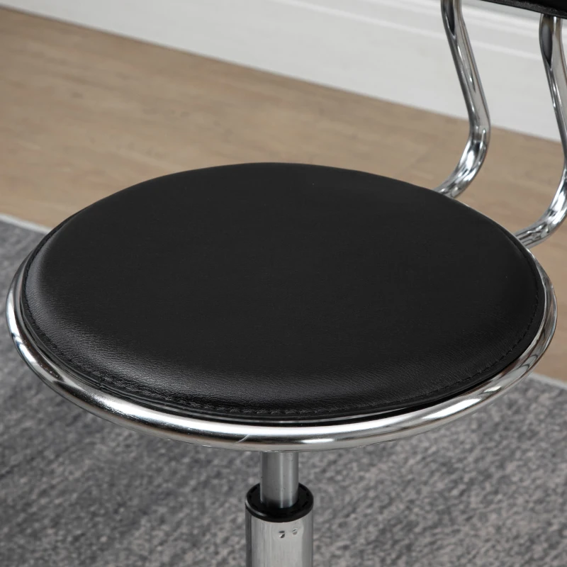 HOMCOM Tabouret à roulettes tabouret de massage pivotant 360° - ergonomique avec dossier - hauteur assise réglable 43,5-59 cm - revêtement synthétique noir et métal chromé