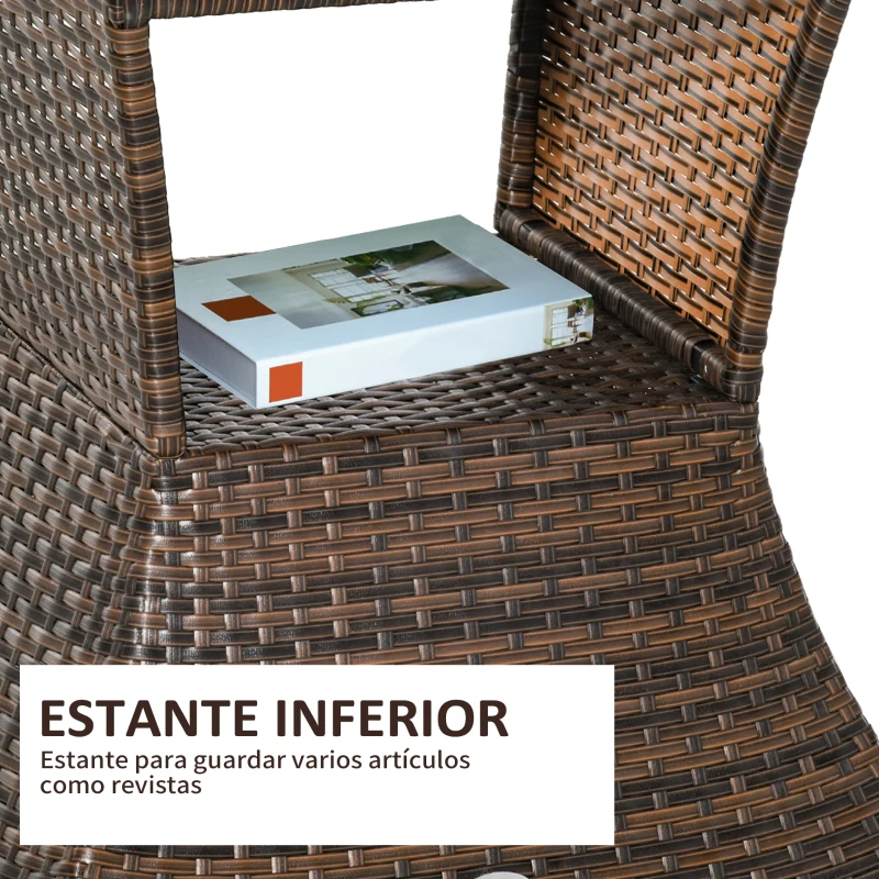 Outsunny Mesa de Centro Ratán con Agujero para Sombrilla Mesita de Café Té Mesa Auxiliar para Exterior Terraza Patio 54x54x55cm