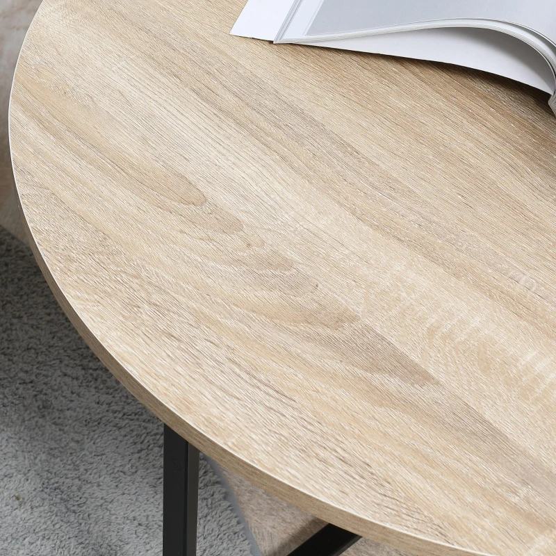 HOMCOM Lot de 2 tables gigognes tables basses rondes style industriel plateau aspect bois clair et piètement en métal noir