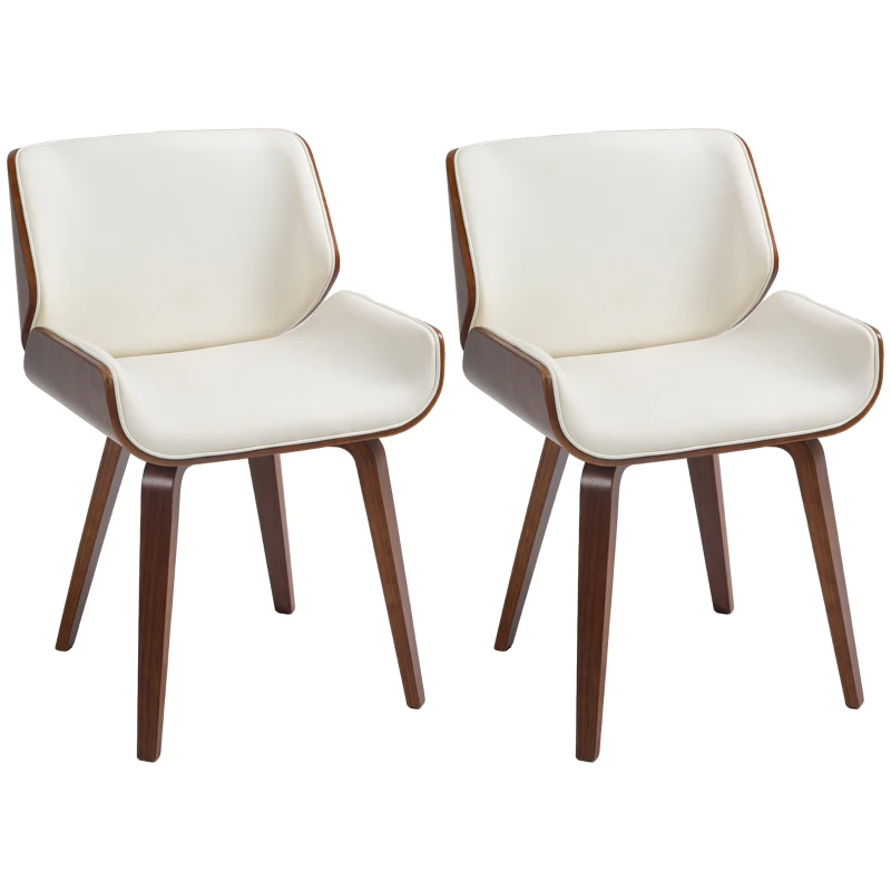 HOMCOM Lot de 2 chaises de salle à manger style vintage assise revêtement synthétique 54 x 53 x 81 cm blanc marron