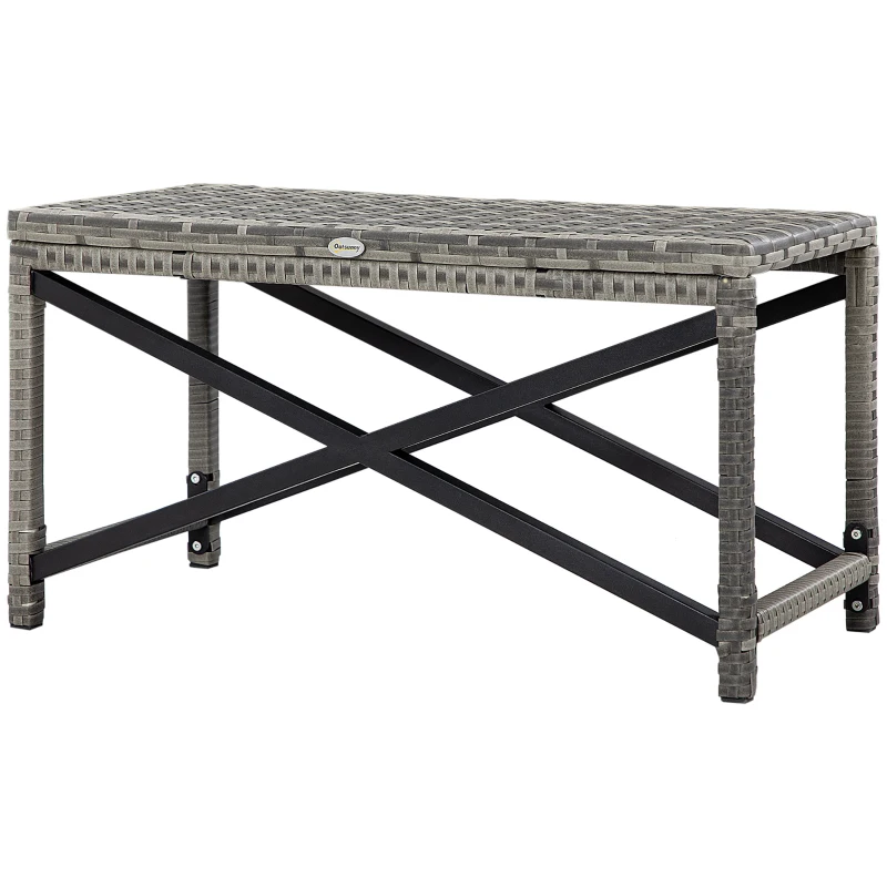 Outsunny Outdoor Coffee Table, Garden PE Rattan Side Table with Plastic Board Under the Full Woven Table Top and X-Shape Frame for Patio, Balcony, Mixed Grey