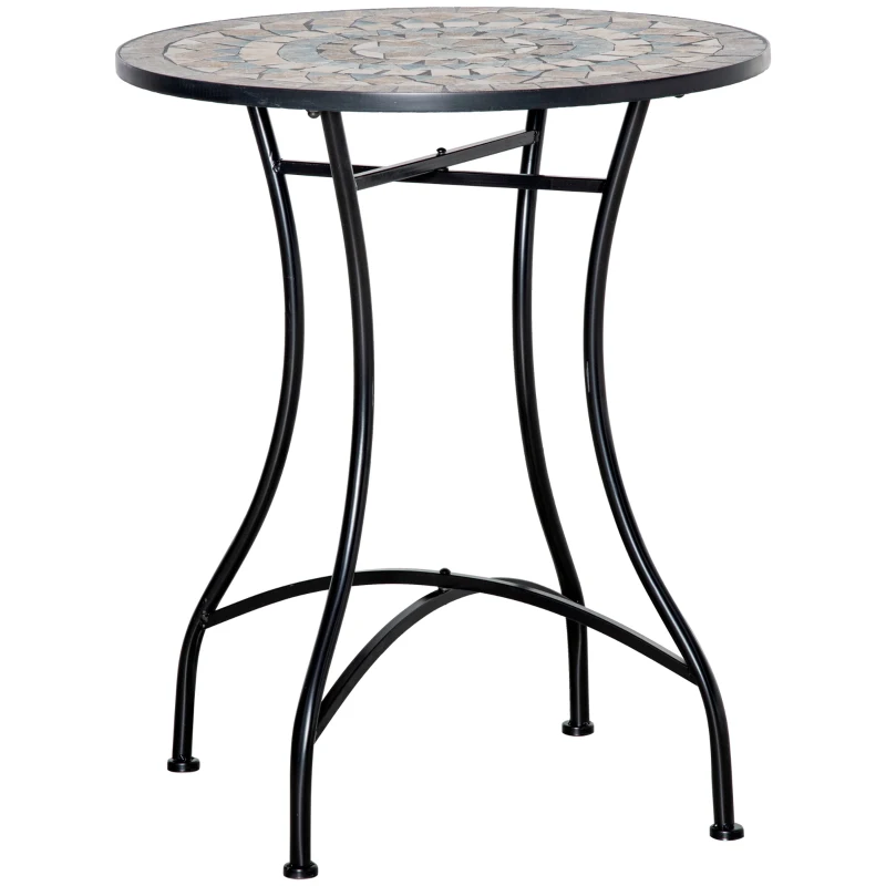 Outsunny Gartentisch Mosaiktisch rund Bistrotisch Beistelltisch mit Mosaikplatte Keramik Metall Grün+Beige+Weiß Ø60 cm