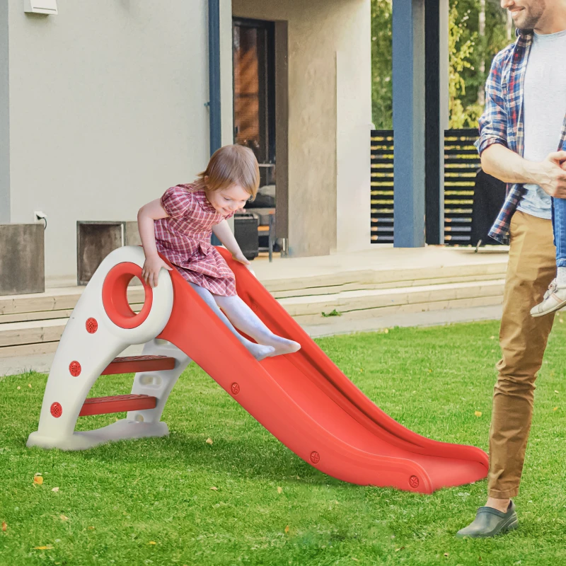 HOMCOM Tobogán Infantil de 18-36 Meses Tobogán para Niños Plegable con Escaleras Rampa Larga para Jardín Parque Interiores 120x50x56 cm Rojo