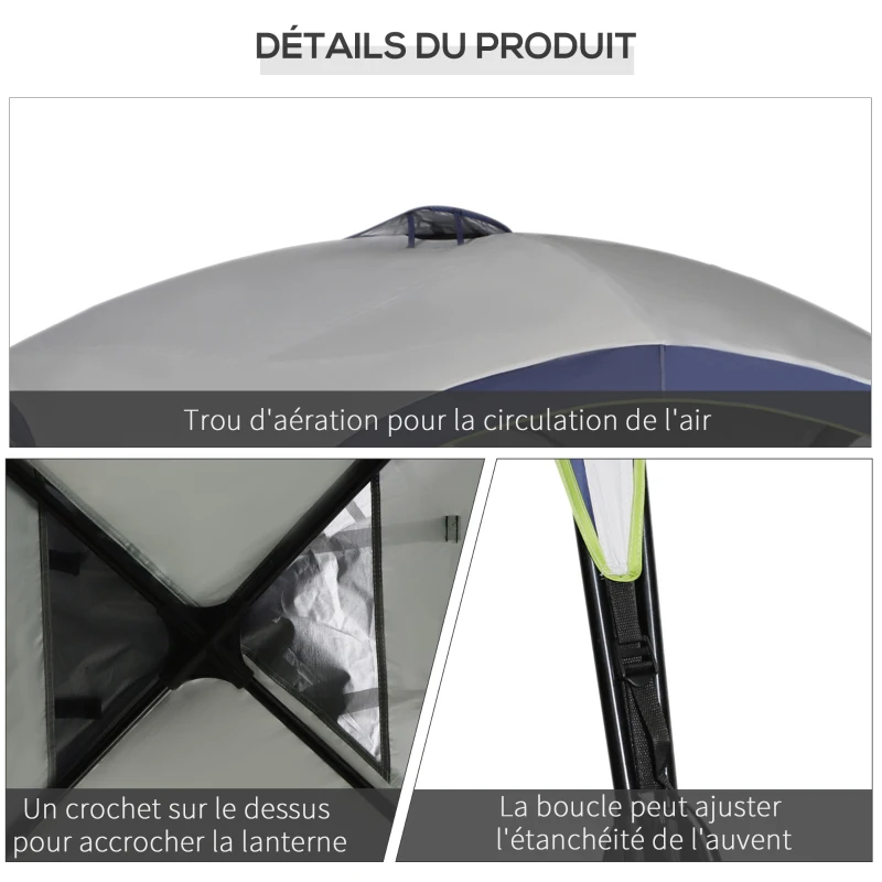 Outsunny Tonnelle barnum Tonnelle de Camping Tonnelle jardin en dôme dim. 4L x 4l x 2,5H m métal époxy polyester haute densité 190T Tente Imperméable Moustiquaires Pavillon Jardin gris