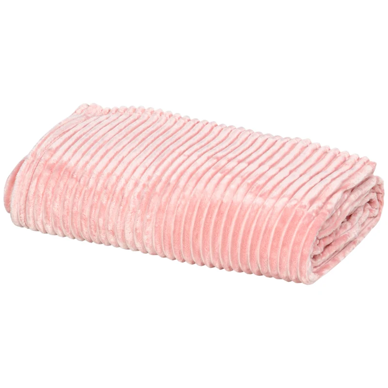 HOMCOM Flannel Fleece Blanket for Sofas, All-Season Fluffy Warm Throw Blanket for Bed, Couch, Chair, Striped Reversible Travel Bedspread, King Size, 230 x 230cm, Pink