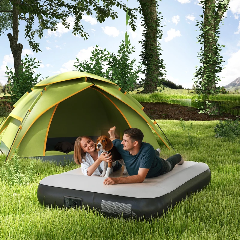 Outsunny Matelas gonflable 2 personnes avec pompe électrique intégrée, appui-tête avec sac de transport, 191 x 137 x 30 cm
