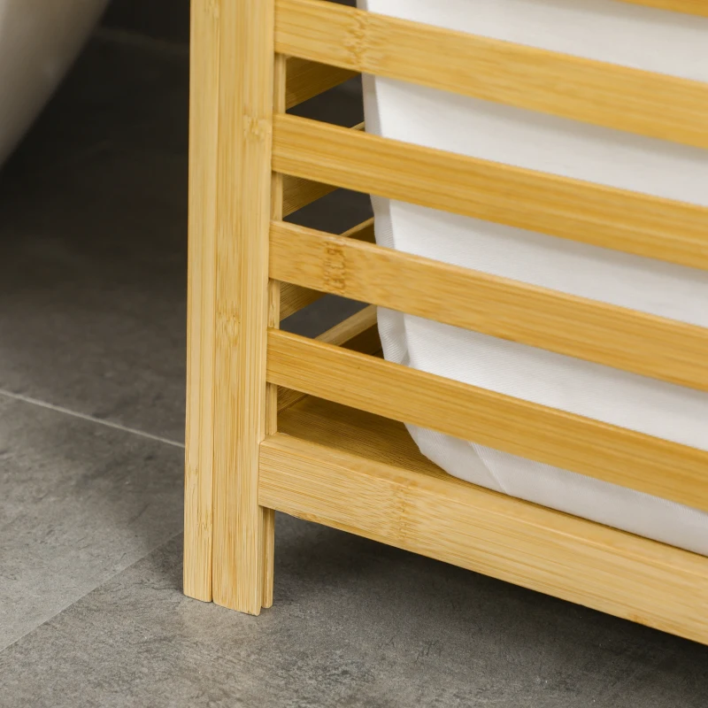 HOMCOM Cesta para la Colada de Bambú Capacidad de 55L Cesto para Ropa Sucia con 2 Asas y Bolsa Extraíble 50x36x60 cm Natural