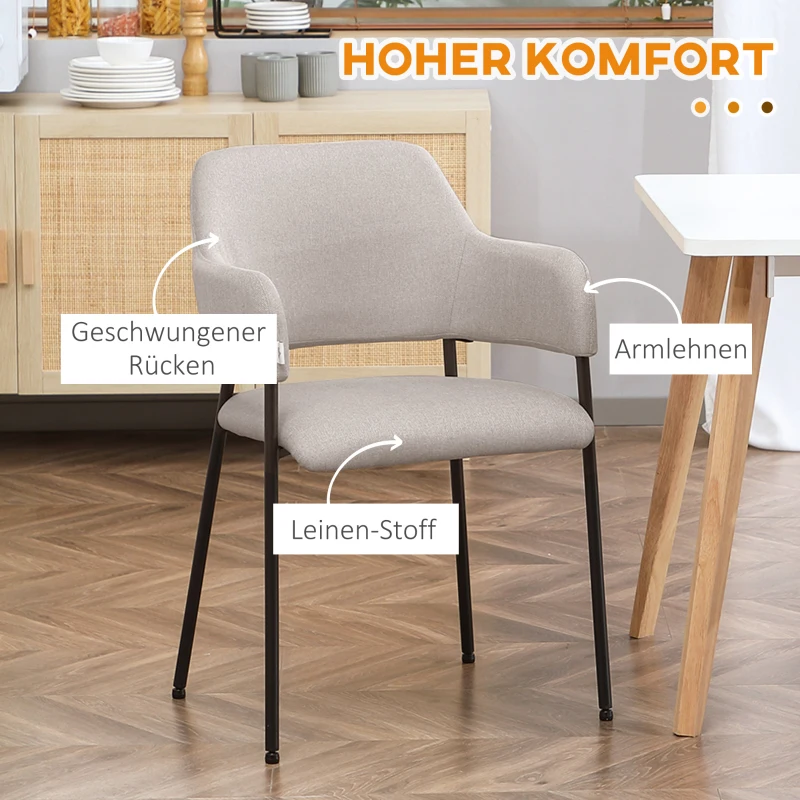 HOMCOM Esszimmerstühle, 2er-Set, bequem, Leinenoptik, Metallrahmen, bis 120 kg, Beige
