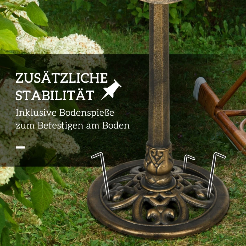 Outsunny Vogeltränke Wassertränke, Vintage-Design, stabiler Standfuß, winterfest, Ø50 x 71H cm, Bronze
