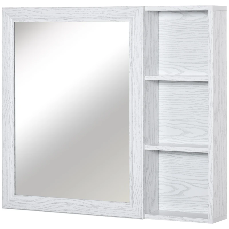 kleankin Bathroom Mirror Cabinet with Shelves, Wall Mounted Bathroom Cabinet with Aluminium Frame and Single Mirrored Door, 80cm x 12.5cm x 70cm, White
