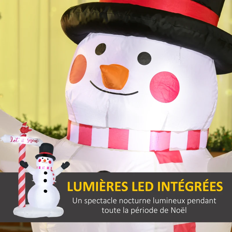 HOMCOM Bonhomme de neige gonflable avec pancarte 3 LED polyester imperméable hauteur 213 cm blanc