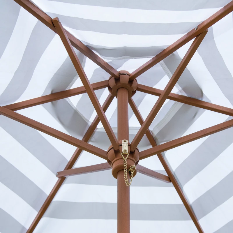 Outsunny Ensemble salon de jardin enfant 4 pièces style pique-nique - 2 bancs, table, parasol - sapin lasuré miel polyester gris blanc rayé