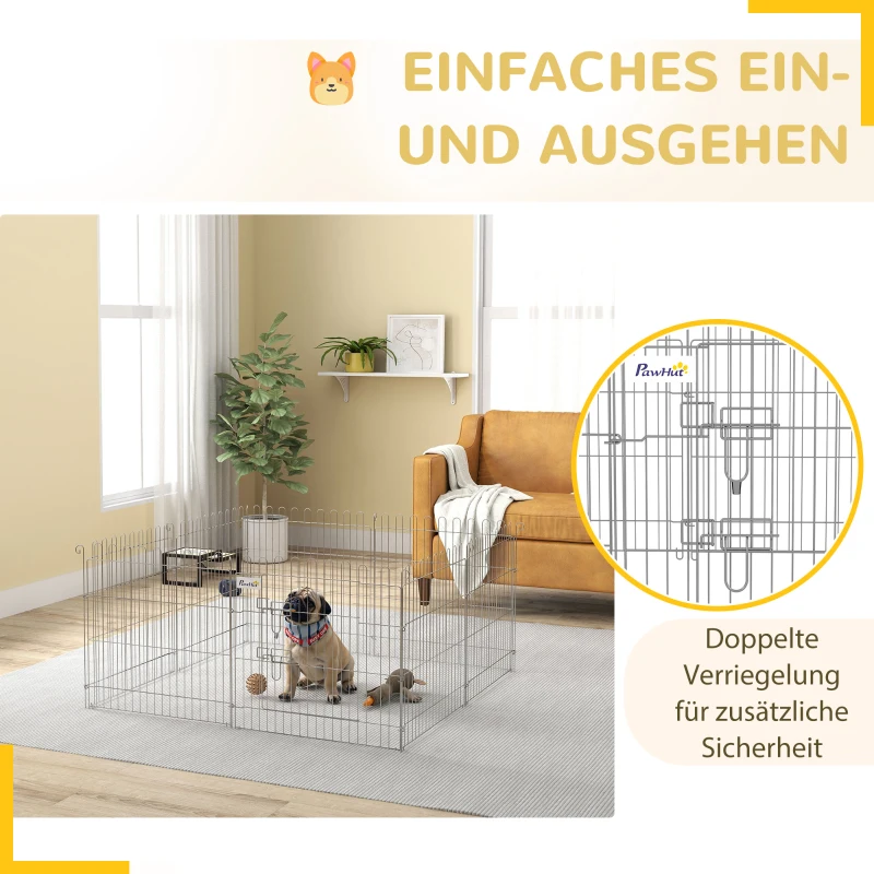 PawHut Freilaufgehege Welpenauslauf Welpenzaun Laufstall Welpengitter für Tiere 8-teilig B63 x H60 cm