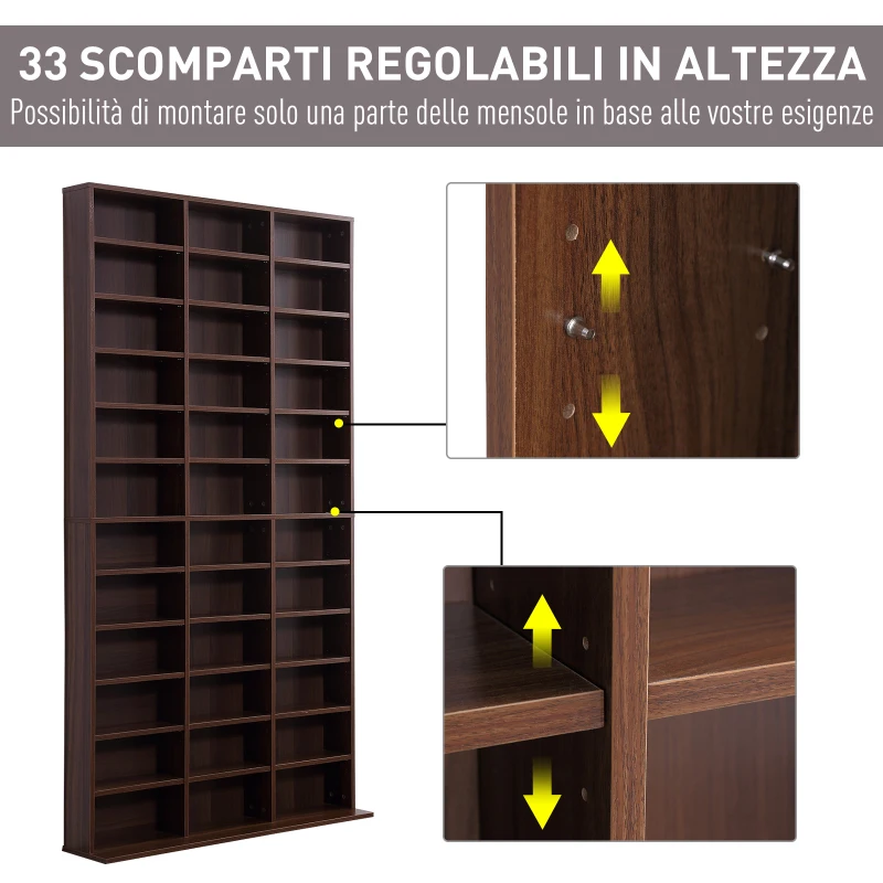 HOMCOM Mobile Porta CD con Ripiani Regolabili, Scaffale Porta 1116CD/528DVD Salvaspazio in MDF, Mobile Libreria con 36 Scomparti, 102x23.5x195 cm, Marrone