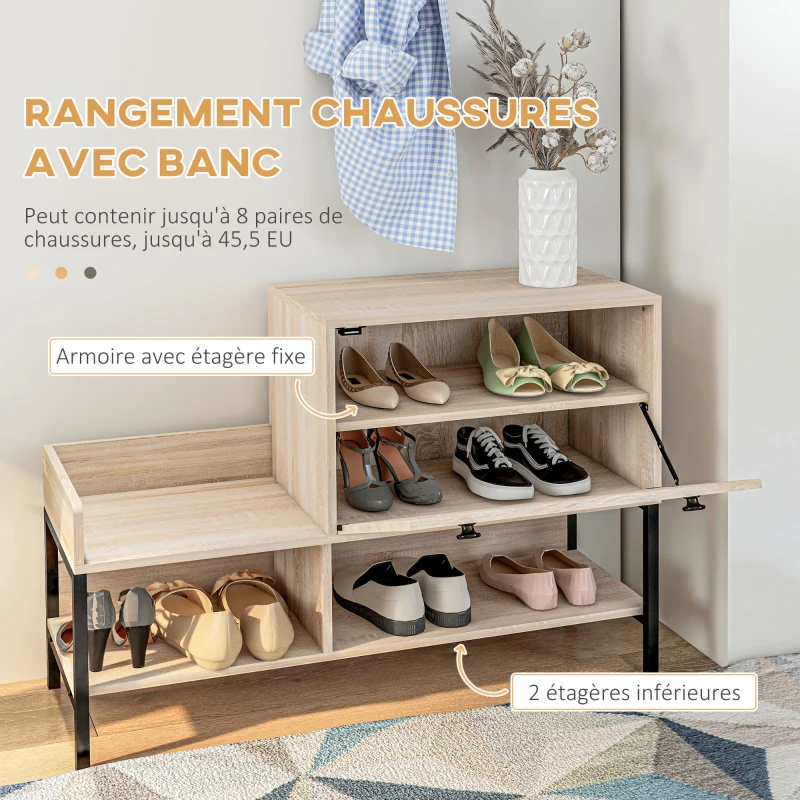 HOMCOM Ensemble 3 en 1 meuble d'entrée design contemporain meuble chaussures, miroir et panneau porte-manteau acier noir