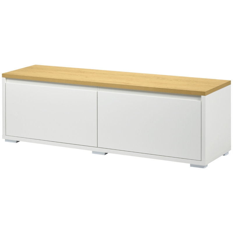 HOMCOM Mobile Porta TV fino a 65" con Armadietti e Ante a Ribalta in Truciolato, 140x37x45cm, Bianco e Color legno