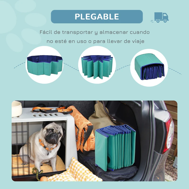 PawHut Piscina Plegable para Perros Ø160x30cm Bañera para Mascotas Gatos de PVC Antideslizante Resistente al Desgaste Adecuado para Interior y Exterior Turquesa