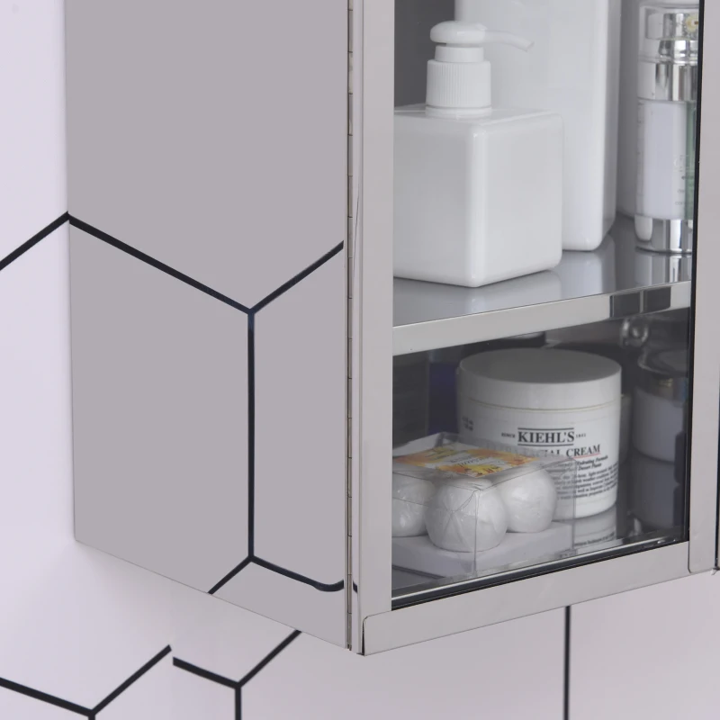 HOMCOM Armoire miroir rangement salle de bain meuble mural  acier inox. Argent dim. 38L x 20l x H60 cm