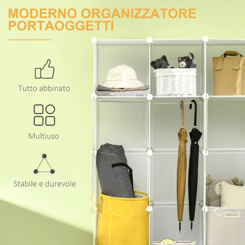 HOMCOM Mobile Scarpiera Modulare Salvaspazio, Pannelli a Cubo e Triangolo in PP e Acciaio, 145x47x196 cm, Bianco