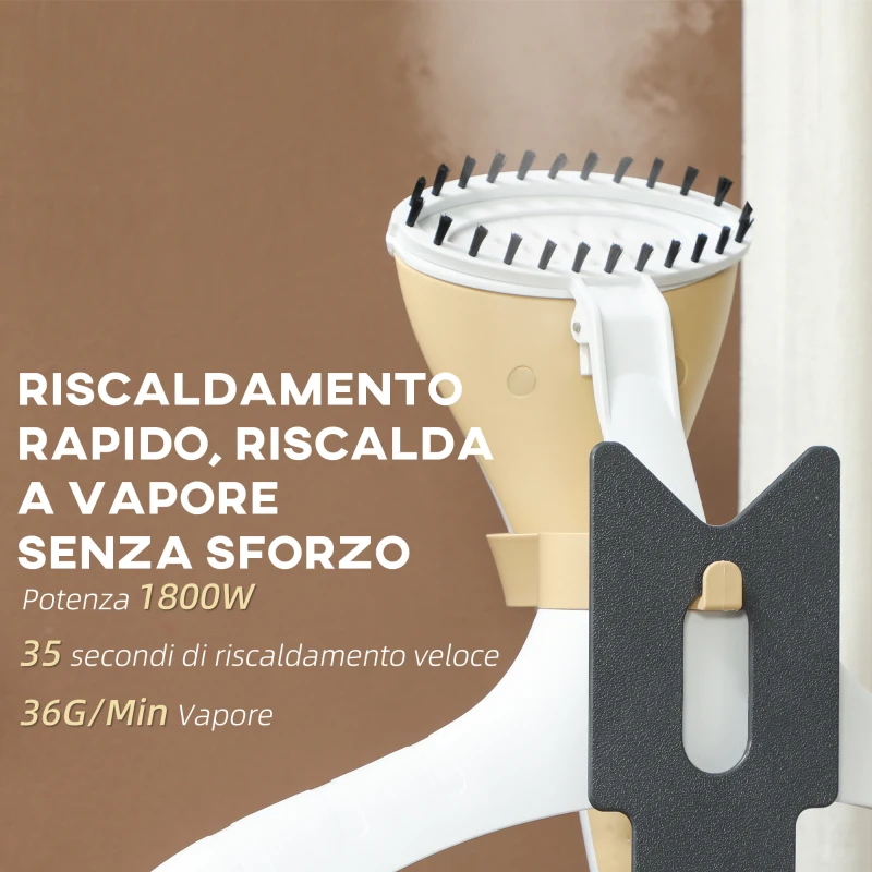 HOMCOM Ferro da Stiro Verticale a Vapore 1800W con Serbatoio 1.8L, Altezza Regolabile e Accessori, Oro