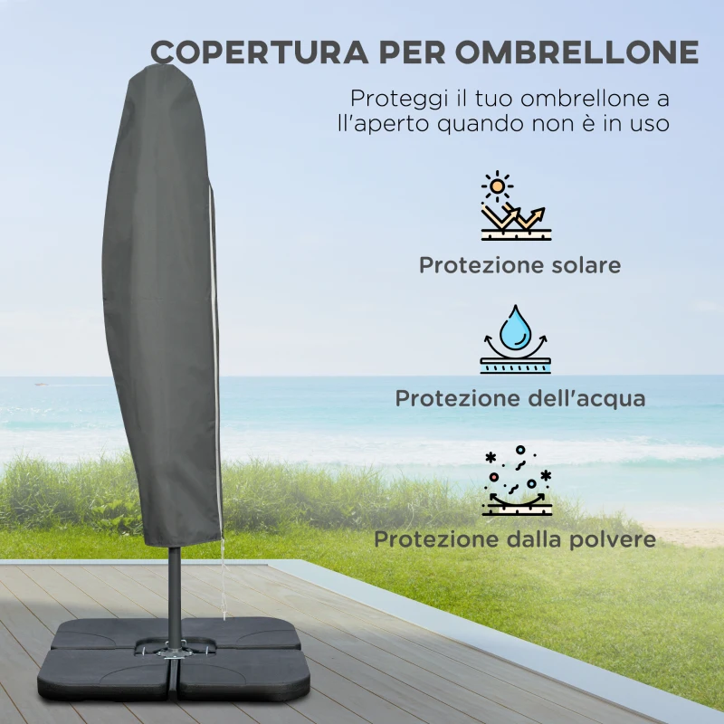 Outsunny Ombrellone Decentrato a 6 Stecche con Manovella e Base a Croce, in Metallo e Poliestere, Ø292x247 cm, Beige