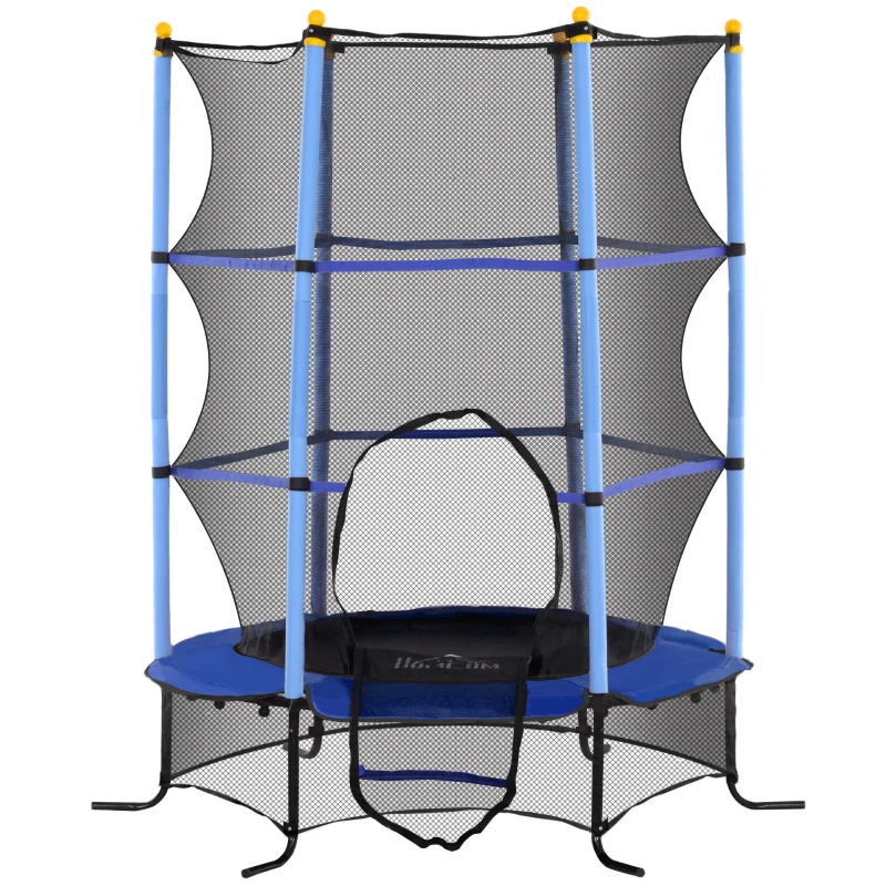 HOMCOM Trampolino Elastico per Bambini Ø1.6x1.9 m con Rete di Sicurezza e Pali Imbottiti, Età 3-10 Anni, Blu