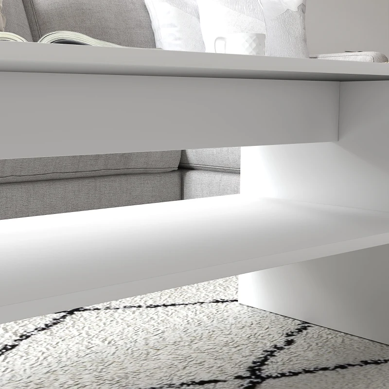 HOMCOM Tavolino da Caffè Moderno in Legno a 2 Livelli con Ripiano Aperto, 100x40x41.5 cm, Bianco