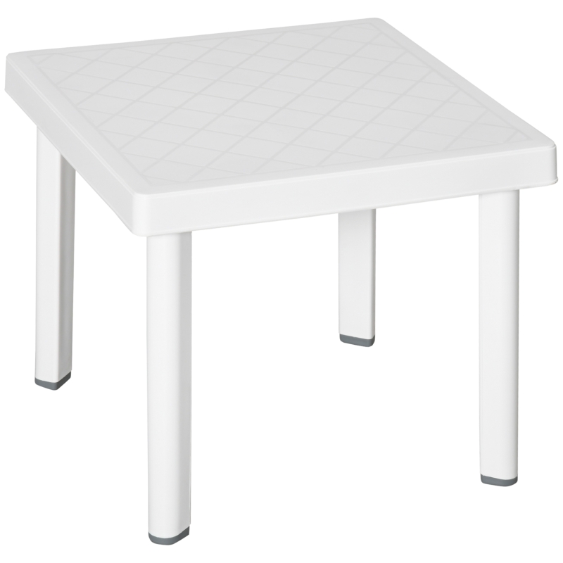 Outsunny Garden Side Table Plastic Outdoor Square Coffee End Table for Drink Snack, White