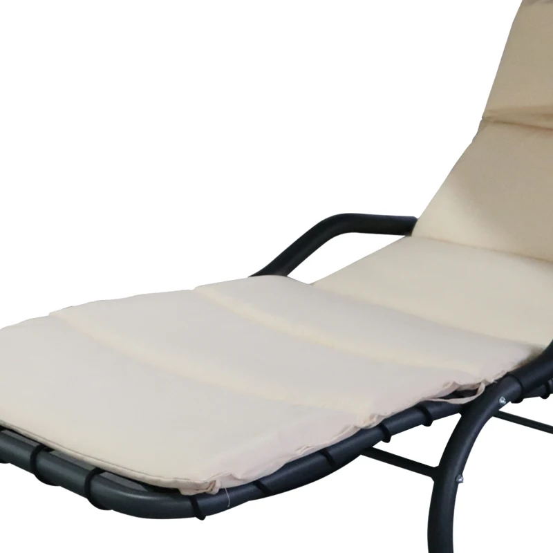 Outsunny Bain de Soleil transat à Bascule Design Contemporain avec Pare-Soleil et Matelas 1,65L x 1,26l x 1,8H m Acier époxy Noir Polyester Beige