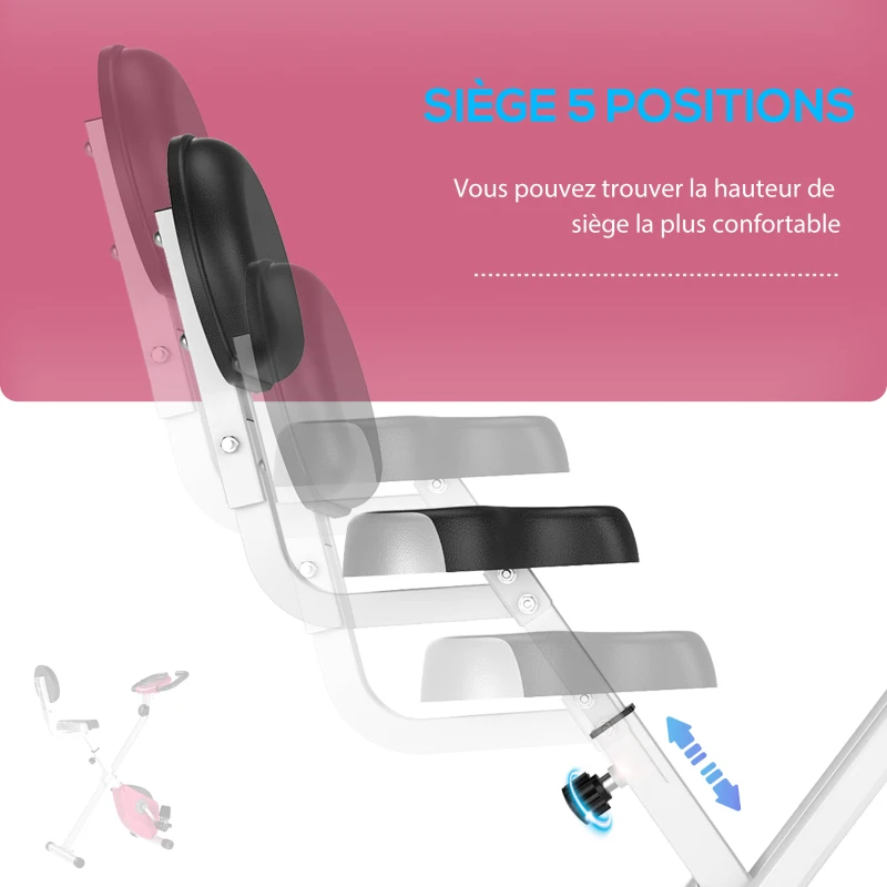 HOMCOM Vélo d'appartement pliable vélo de fitness vélo d'intérieur 8 niveaux de résistance magnétique avec dossier selle réglable écran LCD multifonction capteur fréquence cardiaque rose