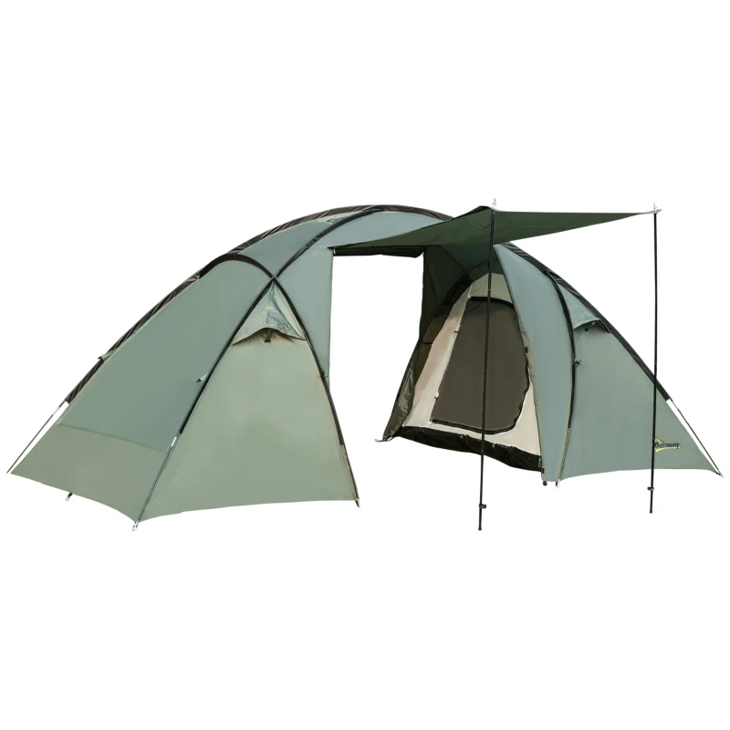 Outsunny Tienda de Campaña para 3-4 Personas Impermeable 2000mm Tienda Iglú Familiar Portátil con 2 Dormitorios 2 Puertas para Trekking Camping Playa Aventura 480x220x190 cm Verde