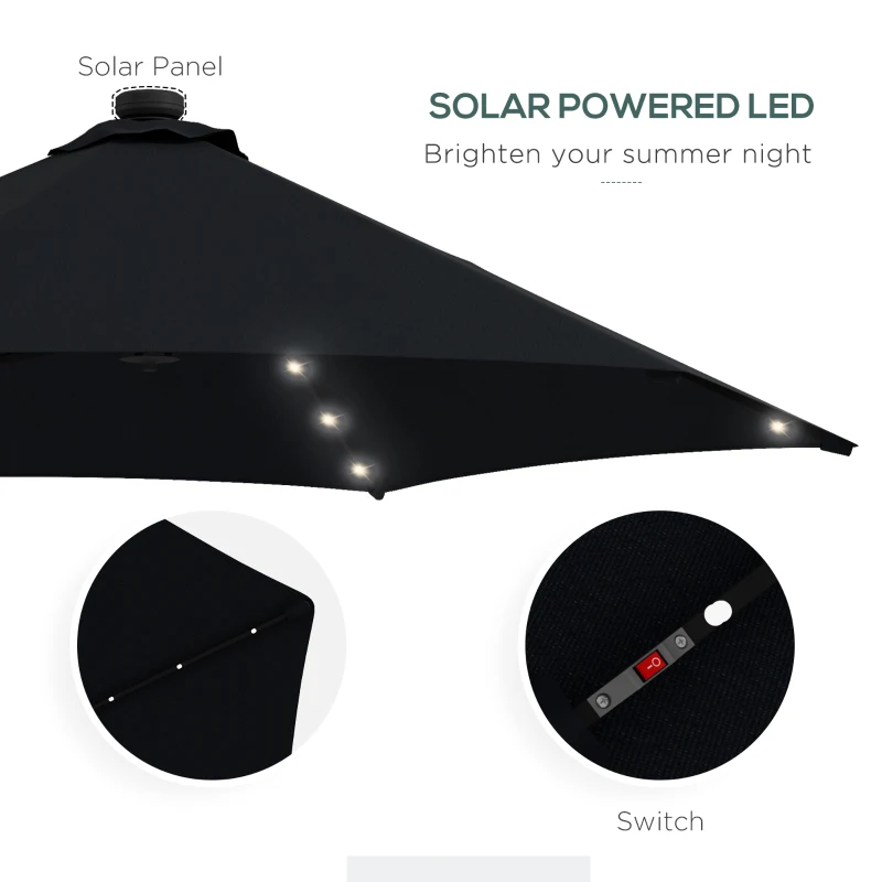Outsunny 3(m) Solar LED Cantilever Parasol - Black