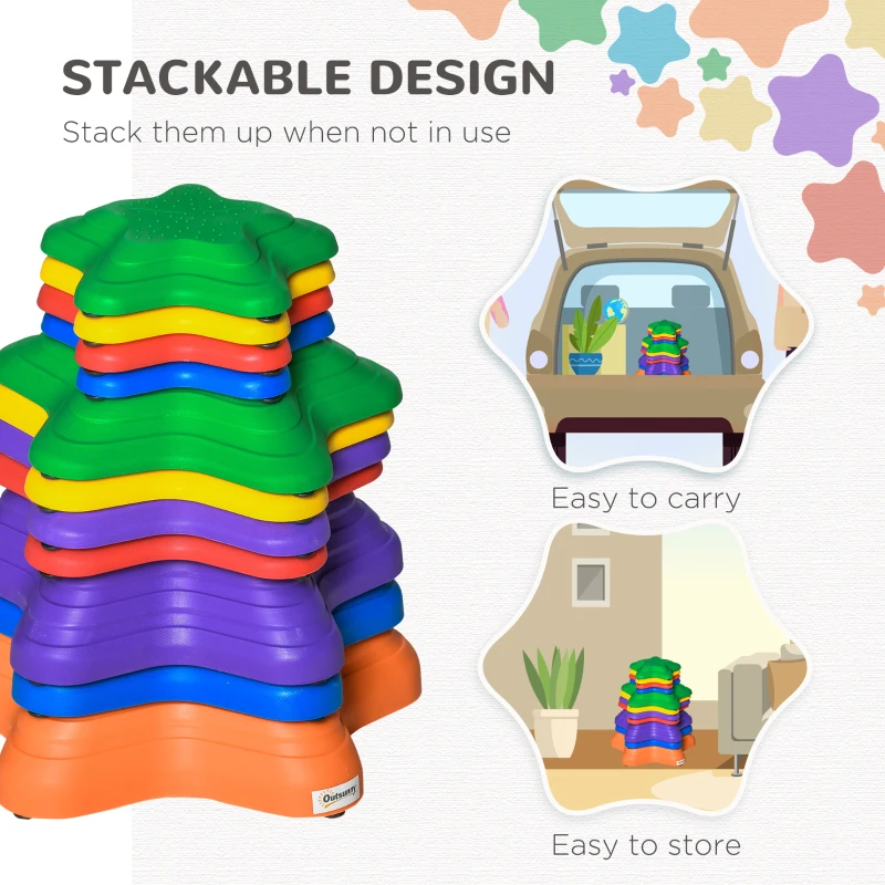 Outsunny 11-Piece Balance Stepping Stones for Kids Starfish Style Non-slip Obstacle Course Stackable Balance Blocks Garden Toys Encourage Toddler Sensory Toys Indoor Outdoor - Multicoloured