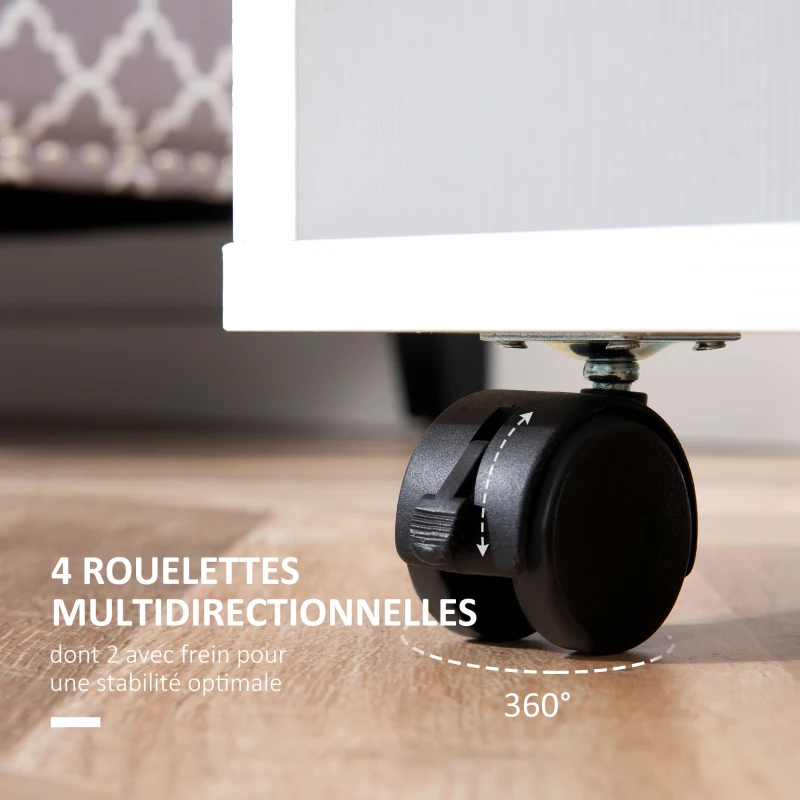 HOMCOM Armoire penderie étagère 2 niches penderie 4 roulettes pivotantes dim. 60L x 40l x 128H cm Coloris Blanc