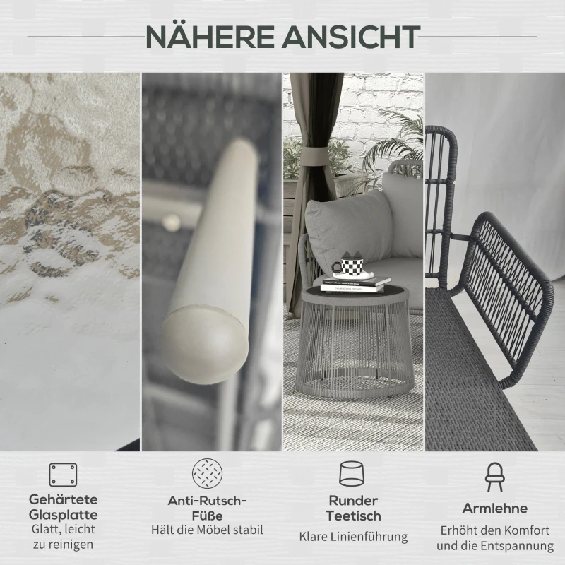 Outsunny Outdoor-Sitzgruppe, Ecksofa mit Beistelltisch, Polyrattan/Stahlrahmen, Hellgrau