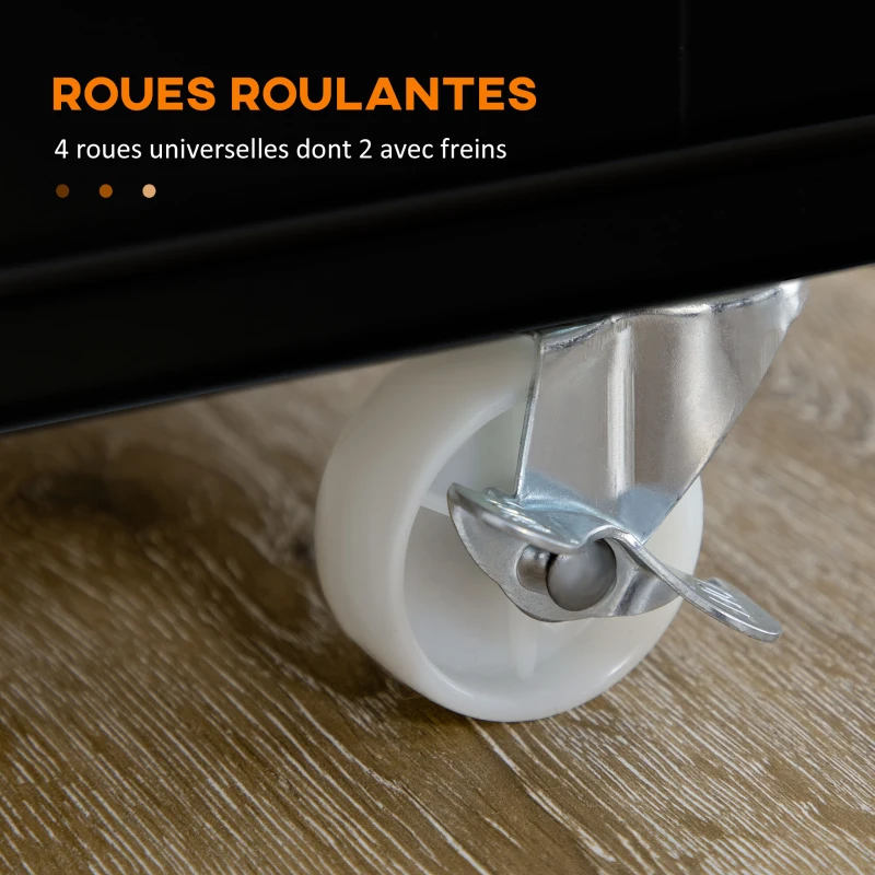 HOMCOM Desserte ilot de cuisine multi-rangements 1 tiroir 2 placards 3 portes avec étagère porte-torchons bois d'hévéa noir