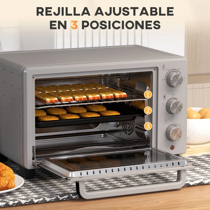 HOMCOM Horno Sobremesa de 21L 1400W Mini Horno Eléctrico Temporizador hasta 60min y Temperatura Regulable hasta 230℃ Plateado