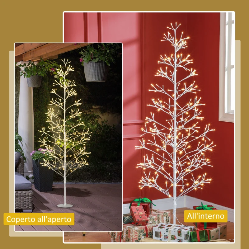 HOMCOM Albero di Natale Artificiale con 384 Luci LED Bianche e Rami Pieghevoli, in PP e Acciaio, Ø20x180 cm, Bianco