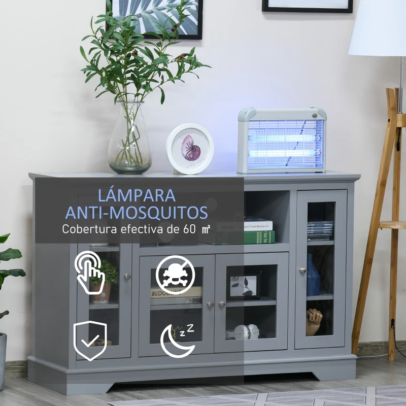 Outsunny Lámpara Antimosquitos Eléctrico 30W Mata Mosquitos Eléctrico con Luz UV Efecto 60 m² 48,5x8,5x26,5 cm Gris