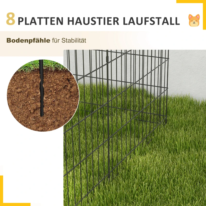 PawHut Haustierlaufstall, Spielgehege für Welpen und kleine Hunde, mit Tür, Indoor- und Outdoor-tauglich, 76 cm, Schwarz(m-6)