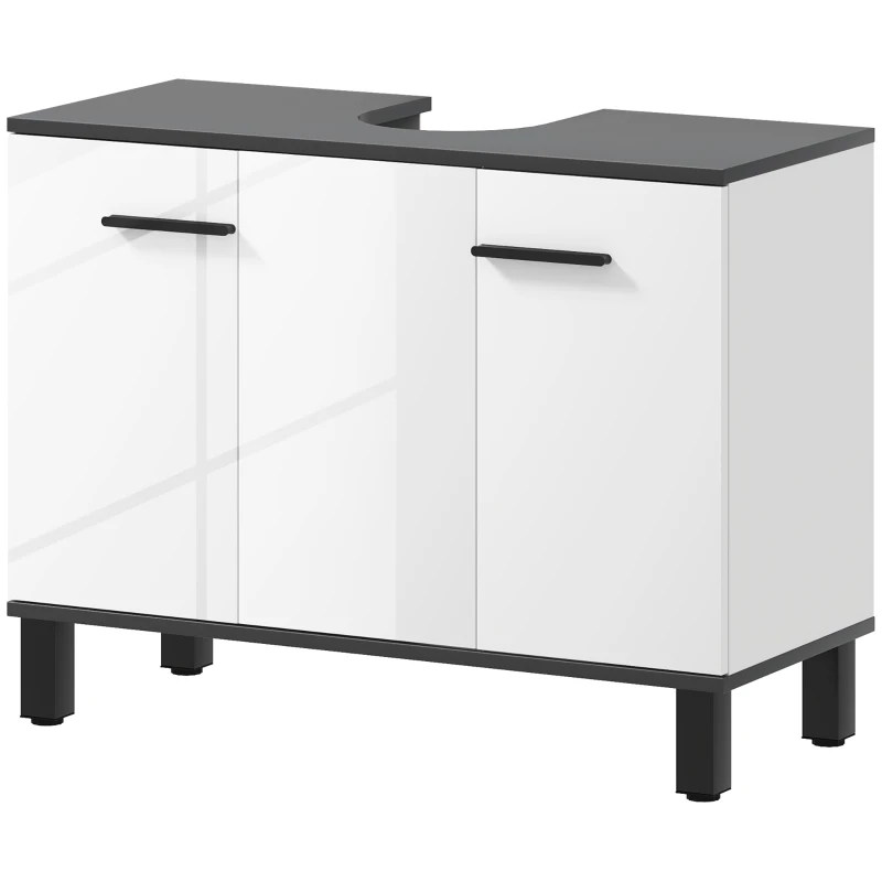 HOMCOM Mobile Sottolavabo Bagno con Armadietto 2 Ante e Ripiano Regolabile, 80x34x60 cm, Bianco Lucido