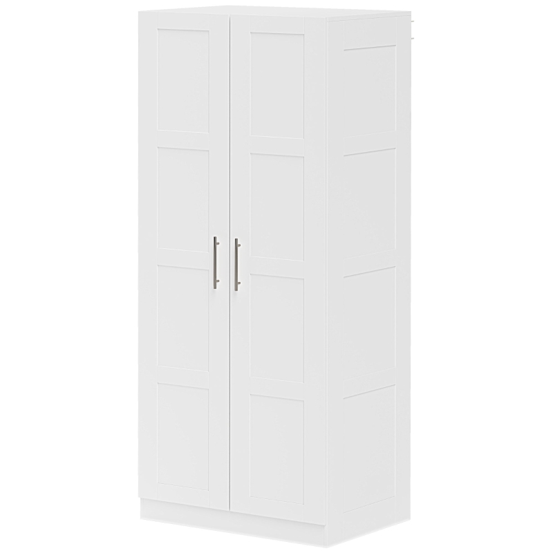 HOMCOM Double Paneled Door Wardrobe, with Shelves - White