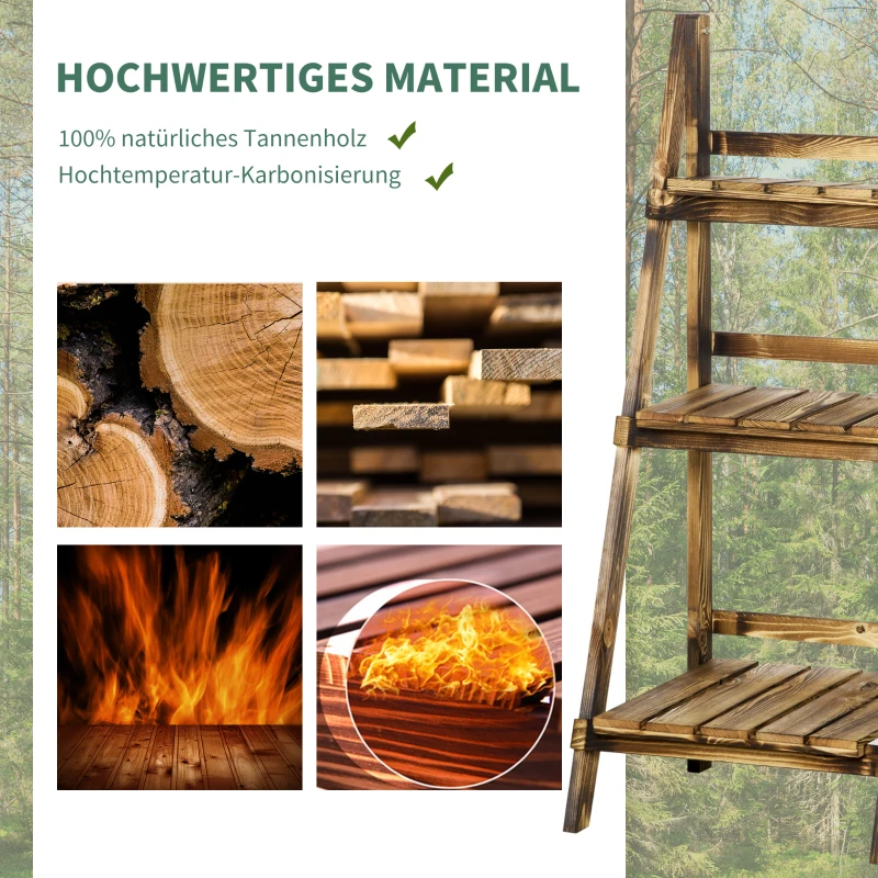 Outsunny 3-Etagen Pflanzenständer, klappbarer 93 cm hoch Blumenständer für Innen Außen, Pflanzenregal aus Holz, Blumentopfständer mit Tabletts, Blumentreppe für Wohnzimmer, Garten Balkon, Dunkelbraun