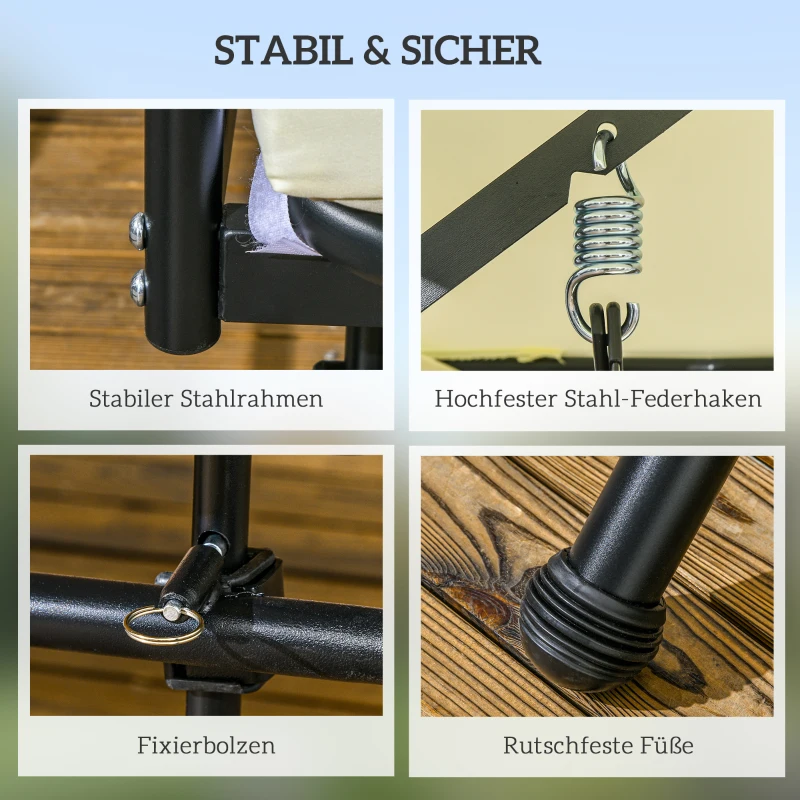 Outsunny Hollywoodschaukel, Schaukelbank mit Liege-Funktion, 3 Sitzer, Metall+Polyester, 200 x 125 x 170 cm, Weiß(m-6)