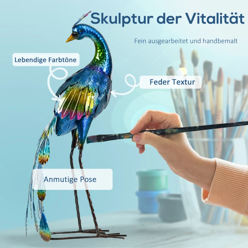 Outsunny Gartenstatur Gartendekoration Pfau, 25 x 29 x 59 cm, Mehrfarbig