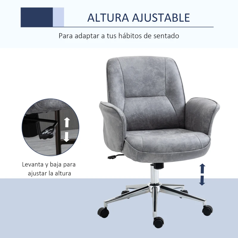 Vinsetto Silla de Oficina Basculante Silla de Escritorio Giratoria Tapizado en Microfibra Altura Ajustable 67x69x92-102 cm Gris