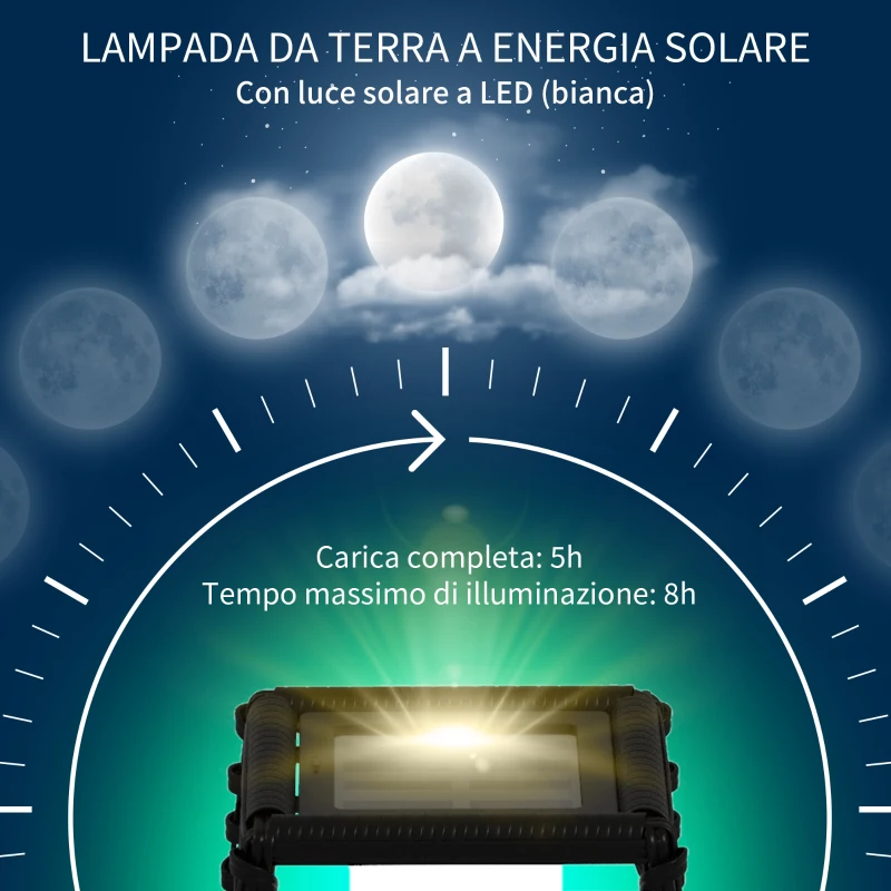 Outsunny Lampada Solare da Giardino con Pannello di Ricarica, in Acciaio e Rattan, 20x20x68 cm, Nero